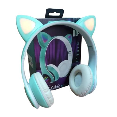 Наушники беспроводные Cat Ear VZV-24M Bluetooth с разноцветной LED подсветкой и кошачьими ушками Зеленый - фото 3