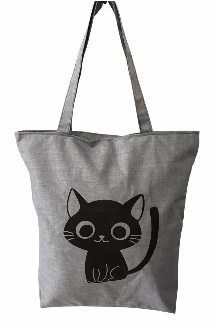 Шопер жіночий тканинний повсякденний на блискавці маленьке котеня Сірий (026Q) Шопер жіночий тканинний повсякденний на блискавці маленьке котеня Сірий (026Q)