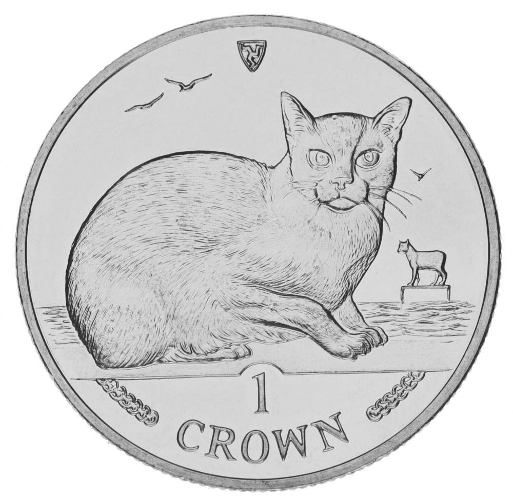 Коллекционная монета Остров Мэн 1 крона 1996 Кот/Кошка UNC (KM#621)