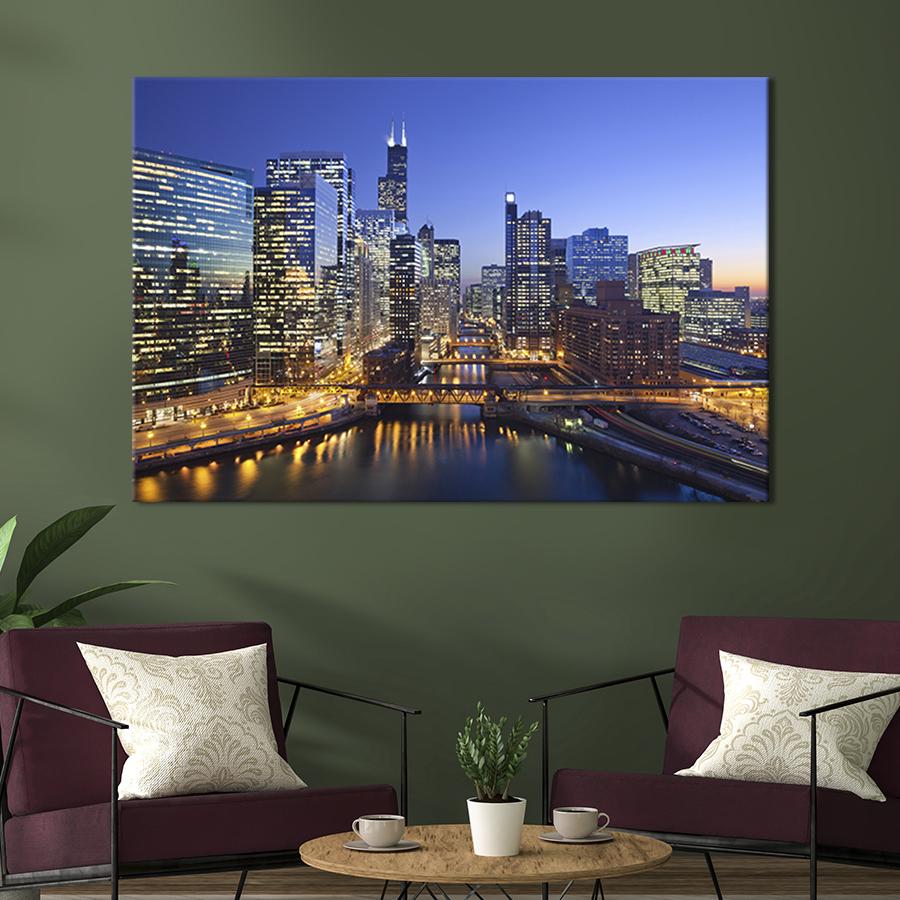 Настінний декор картина на холсті для інтер’єру Ніч у мегаполісі 120x80 см (328-1)