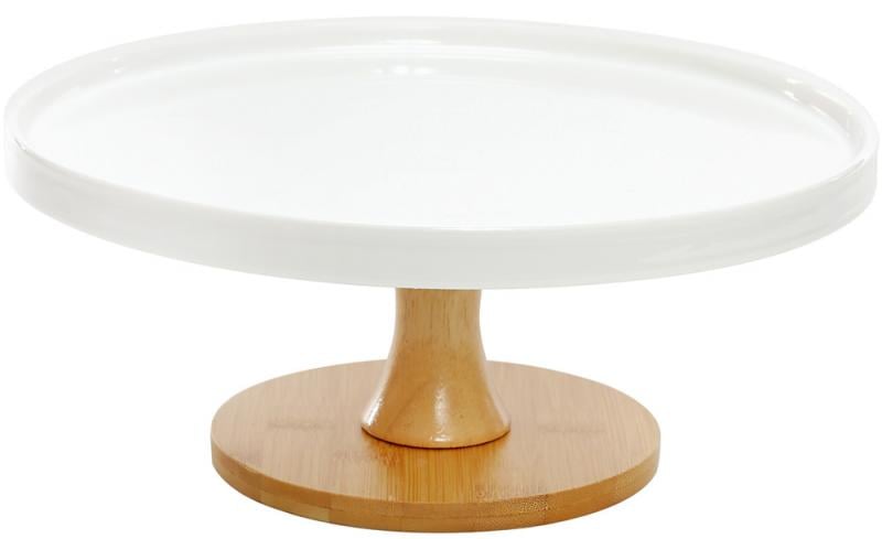 Тортовница Ceram-Bamboo Ø 28х12 см на деревянной ноге фарфор Белый (BD-988-303) Тортовница Ceram-Bamboo Ø 28х12 см на деревянной ноге фарфор Белый (BD-988-303)