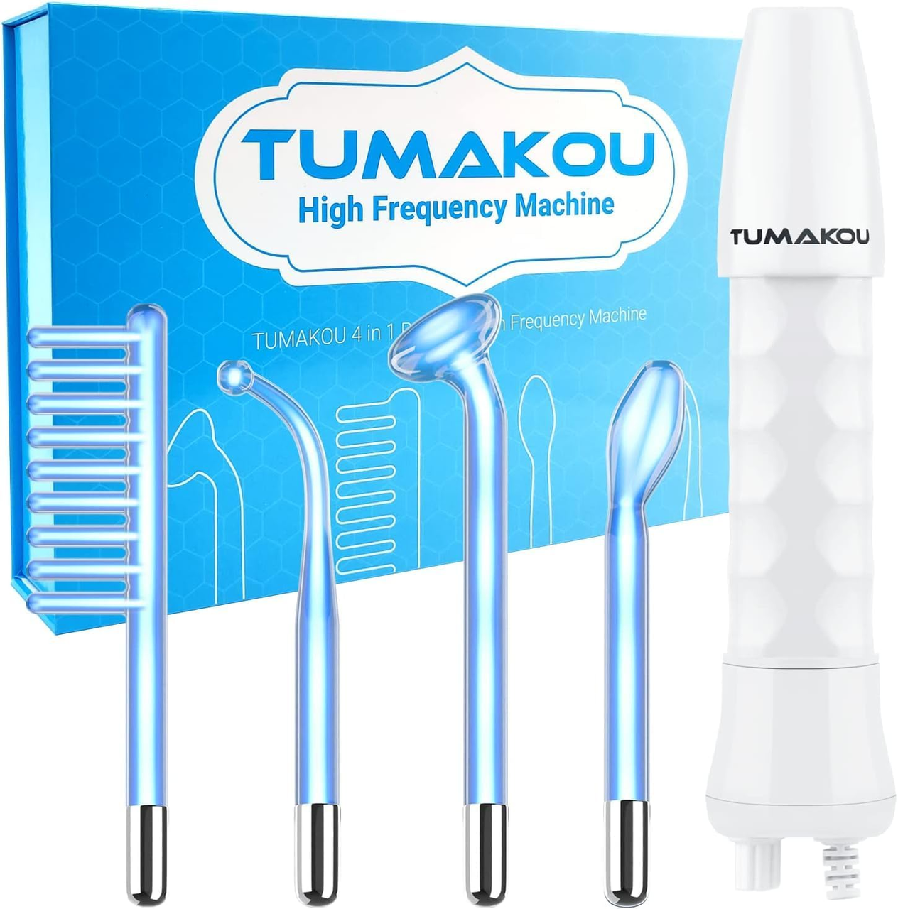 Дарсонваль TUMAKOU Blue HF F10 для обличчя та волосся з 4 насадками (3011697816)