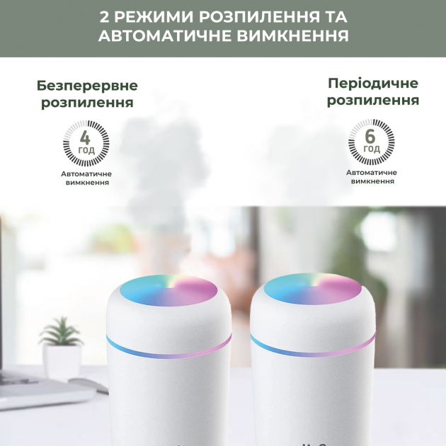 Зволожувач повітря ультразвуковий Humidifier H2O світлодіодний 300 мл Білий (5634) - фото 4