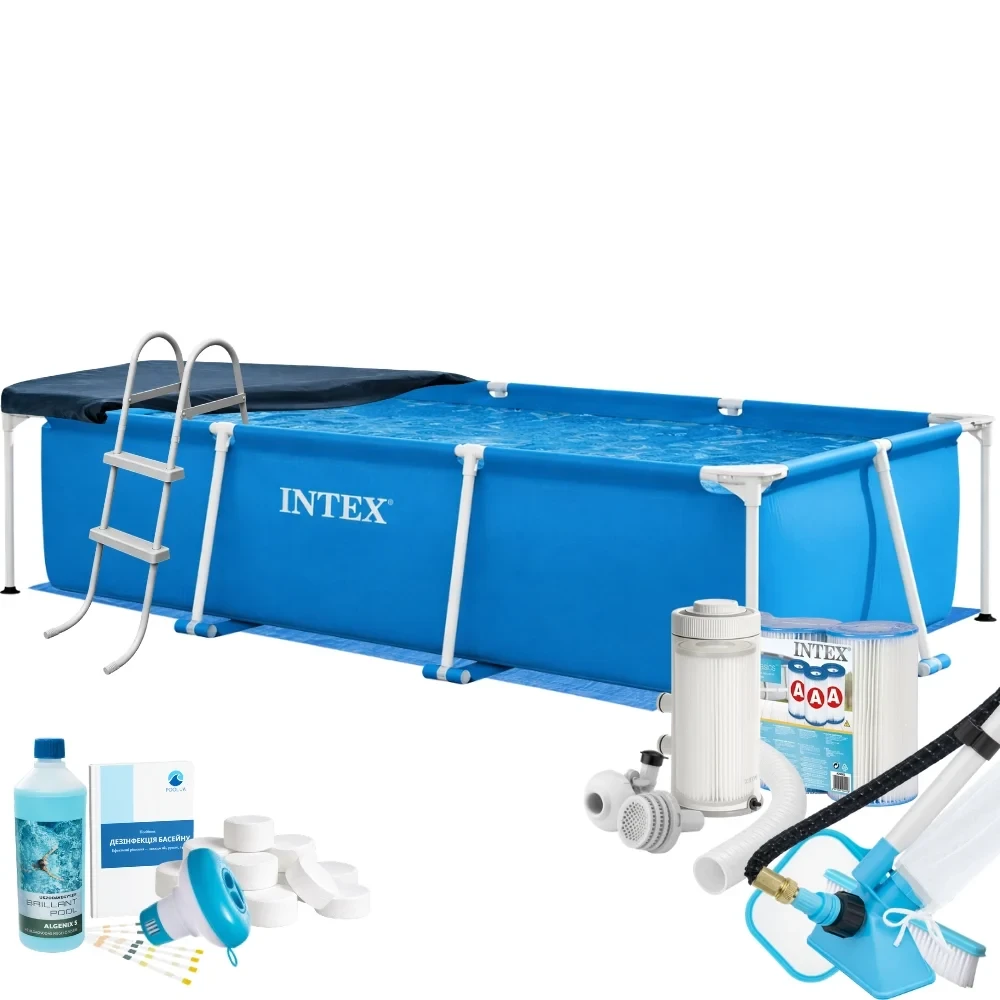 Бассейн каркасный Metal Frame Intex 28272-10в1 300х200х75 см с фильтром/лестницей/подстилкой/тентом Синий (147-9-28272-10 MaxPro)