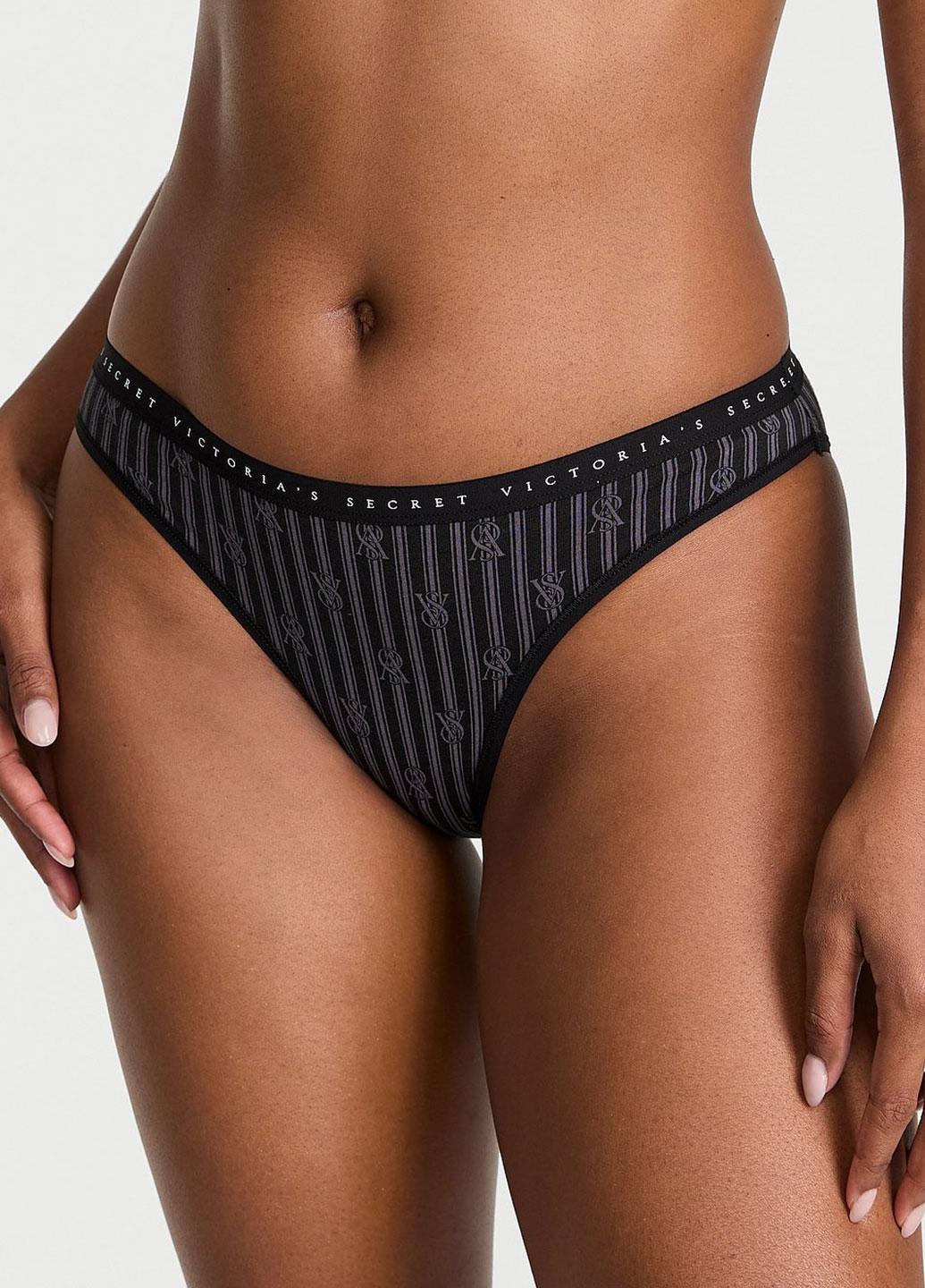 Трусики хлопковые в полоску Victoria's Secret Stretch Cotton M Черный (7040000415968S9QM)