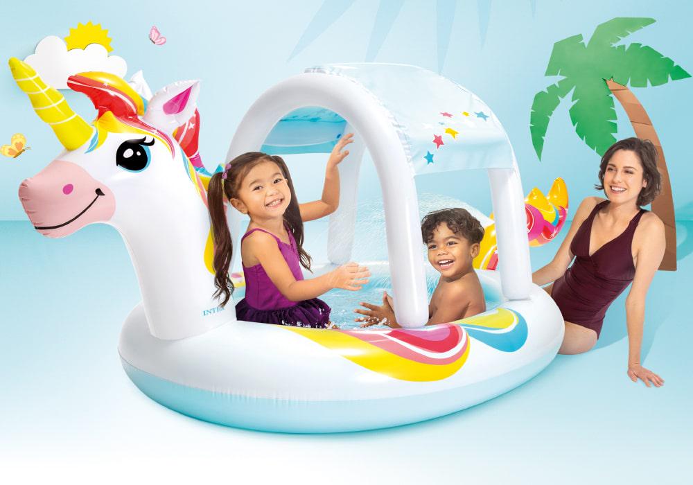 Бассейн надувной детский Intex Единорог виниловый с навесом и фонтаном 130 л Белый (21-9-58435) - фото 5 Бассейн надувной детский Intex Единорог виниловый с навесом и фонтаном 130 л Белый (21-9-58435) - фото 5