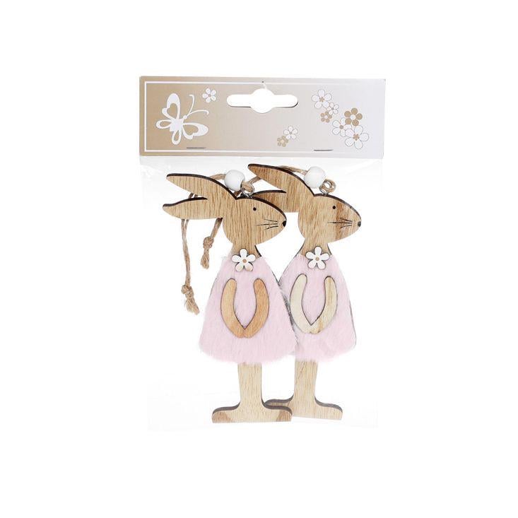 Декор пасхальный на подвесе BonaDi Зайчик 13 см 2 шт Розовый (781-977)