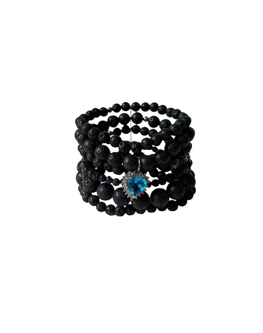 Браслет лава з блакитним серцем жіночий SMART JEWELRY чорний One size
