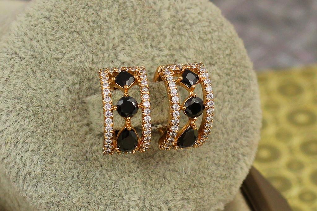 Серьги Xuping Jewelry Парадигма с черными камнями 1,4 см Золотистый (2184421723)