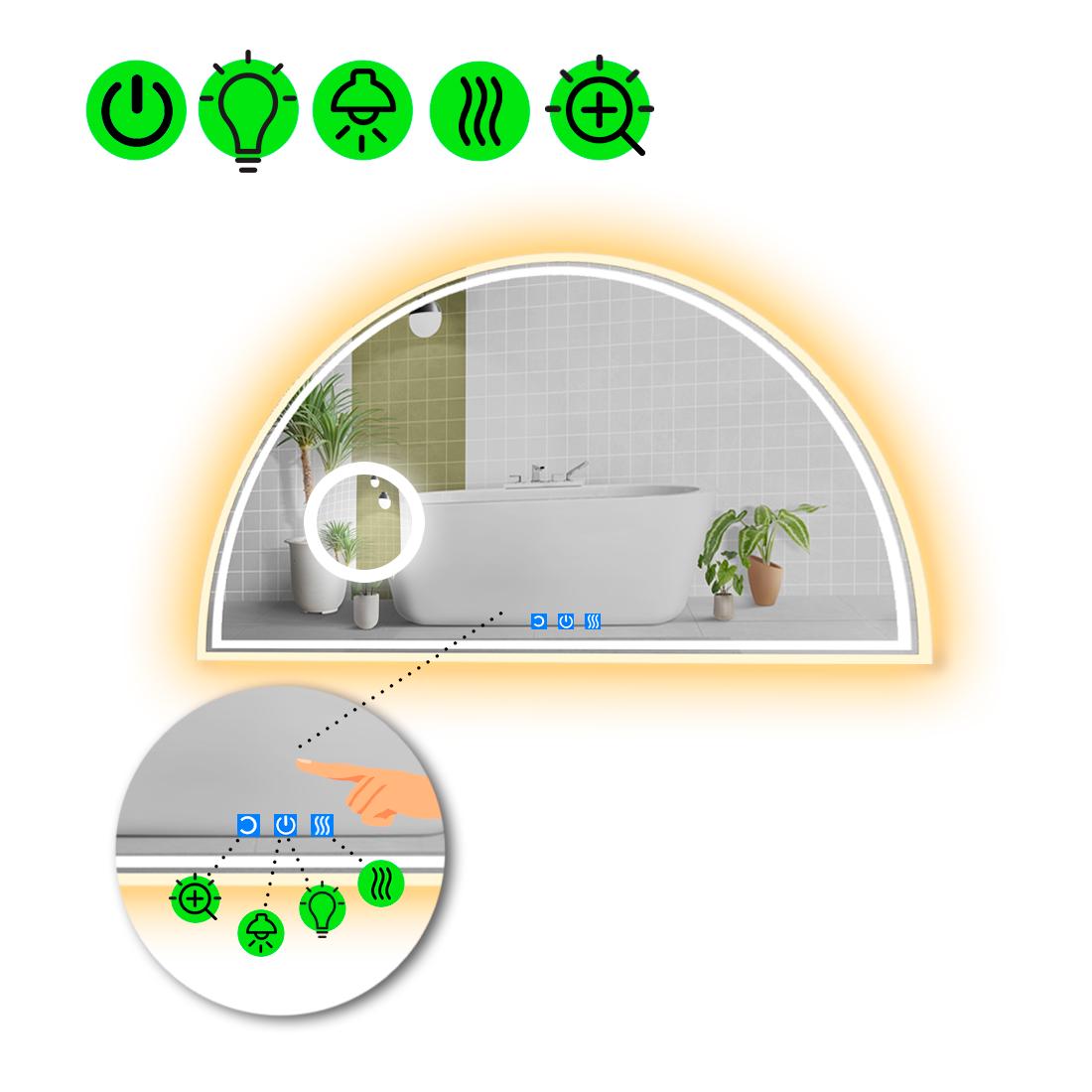Зеркало LED подсветкой Cerhio 4 с тремя сенсорами и линзой с подсветкой 140x70 см (8777147)