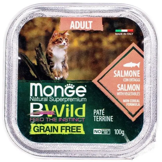 Корм вологий для котів Monge Cat Вwild Gr. Free Wet Лосось з овочами 100 г (70012881)
