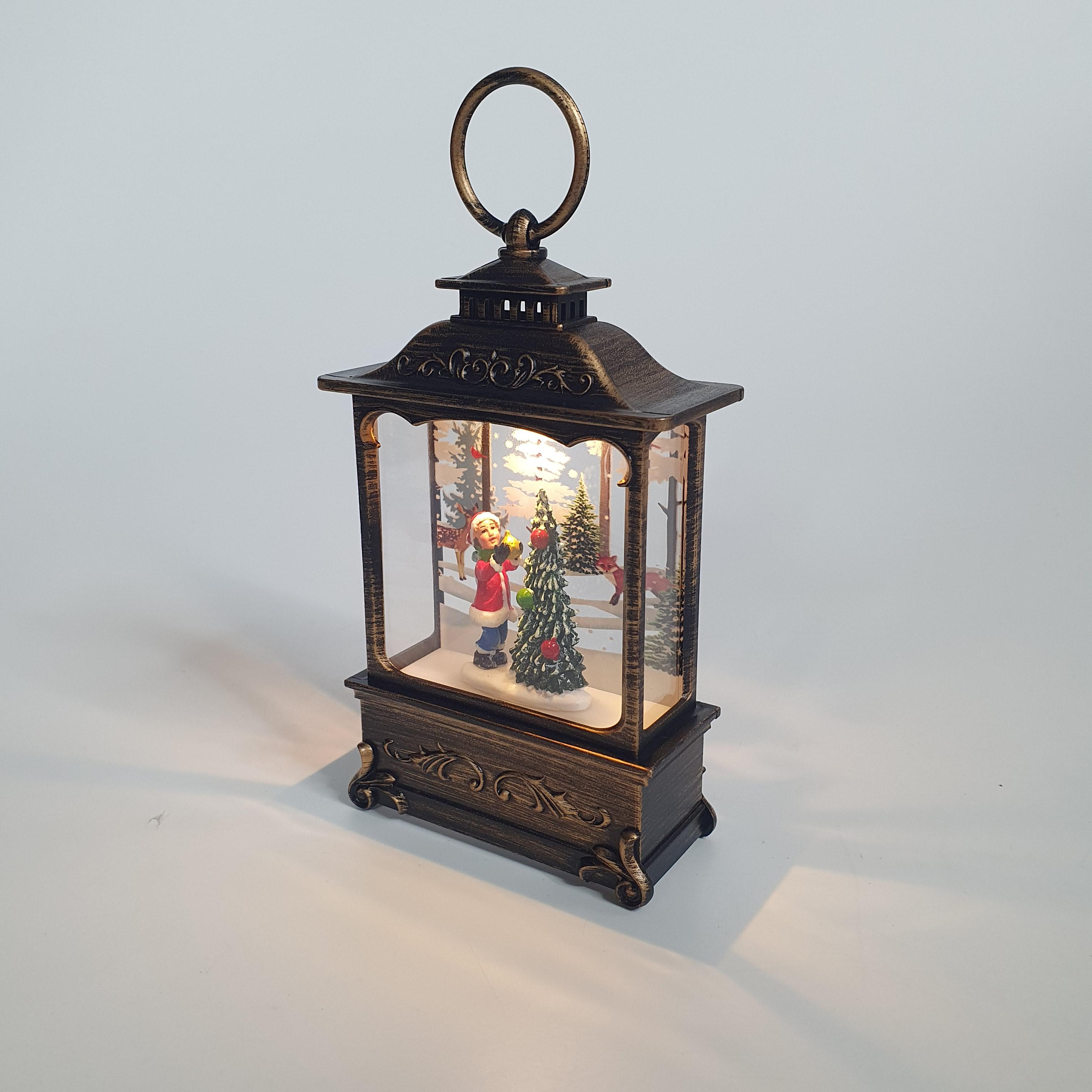Новогодний фонарь-светильник Девочка с елкой с подсветкой 13х7х2,5 см Бронзовый (LV-65-G)