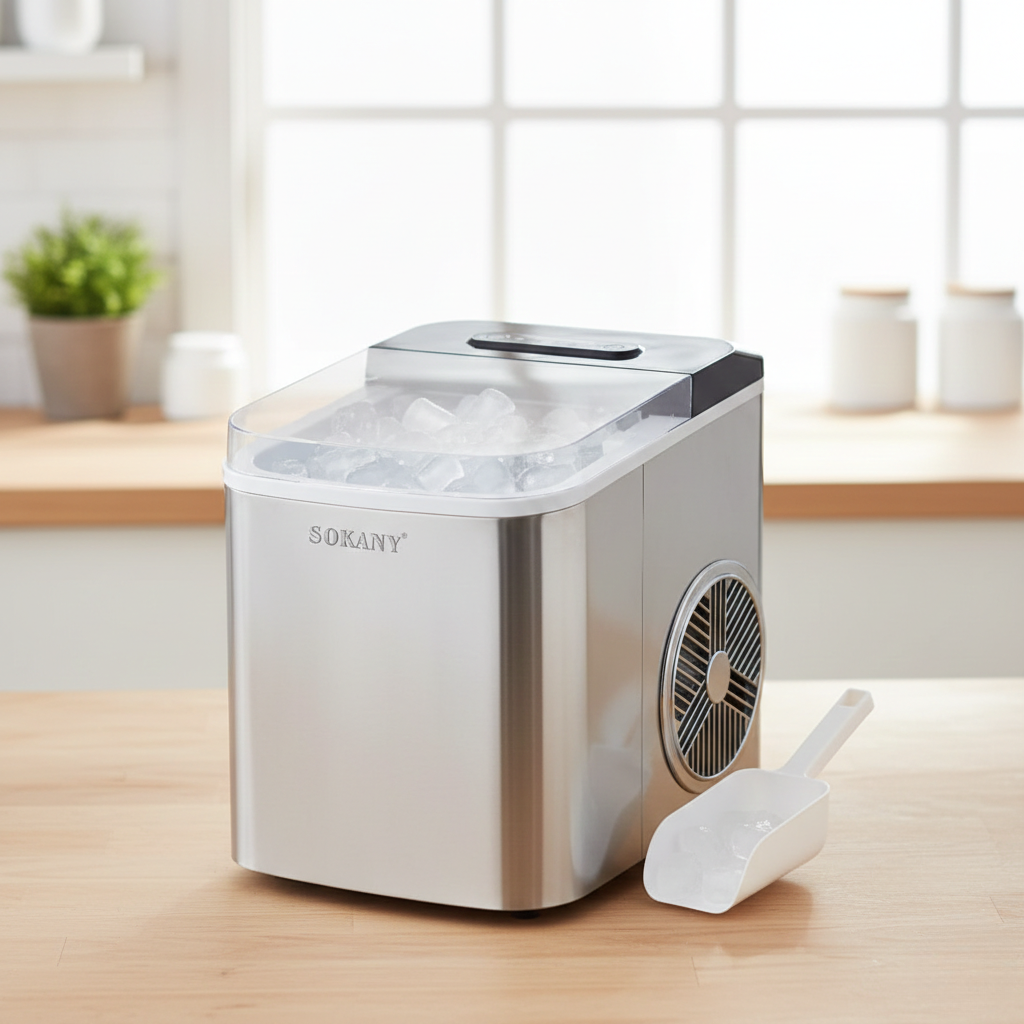 Льодогенератор настільний для дому Sokany SK-03047 круглий 112 Вт Сріблястий (SK-03047)