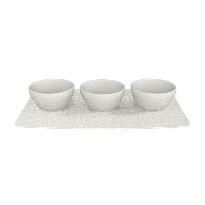 Набор из 3 пиал Villeroy & Boch White Manufacture Rock Blanc с блюдом-подставкой (1042409023)