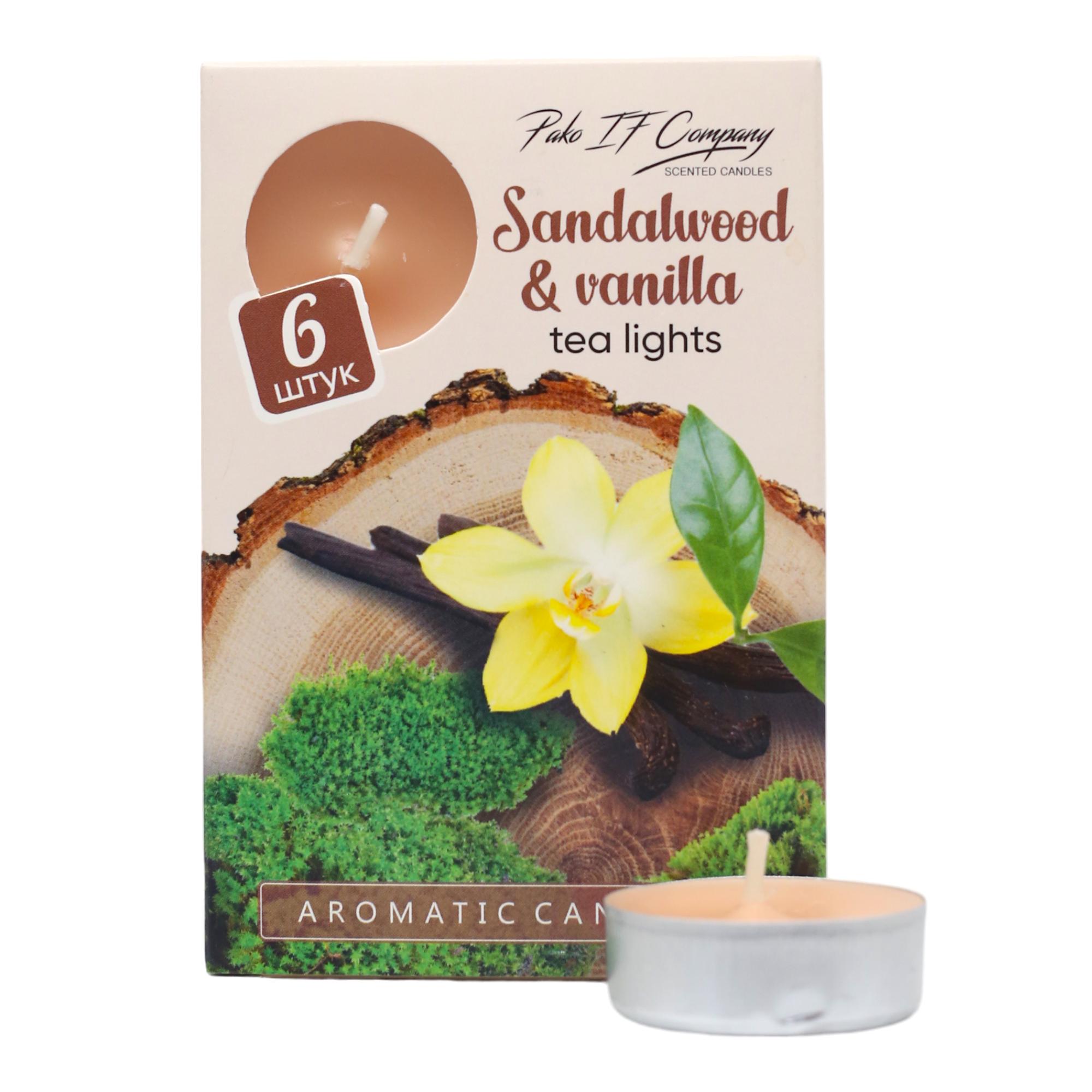 Свеча-таблетка ароматизированная Pako Сандаловое дерево и Ваниль чайная 6 шт. (НФ-00006332)