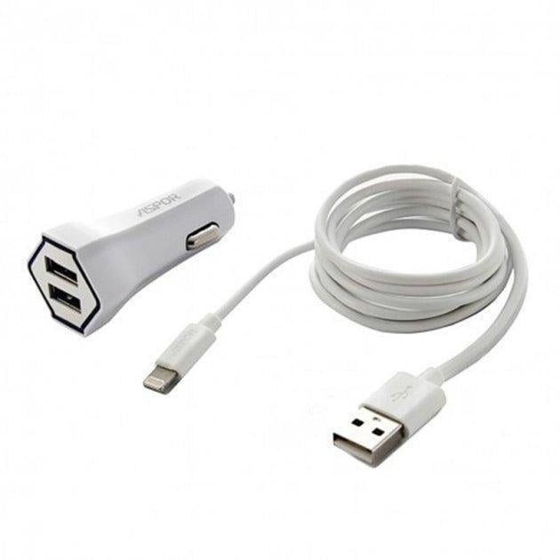 Зарядное устройство автомобильное Aspor A901C 2USB 2,4A с USB-кабелем Lightning Белый (1858272768)