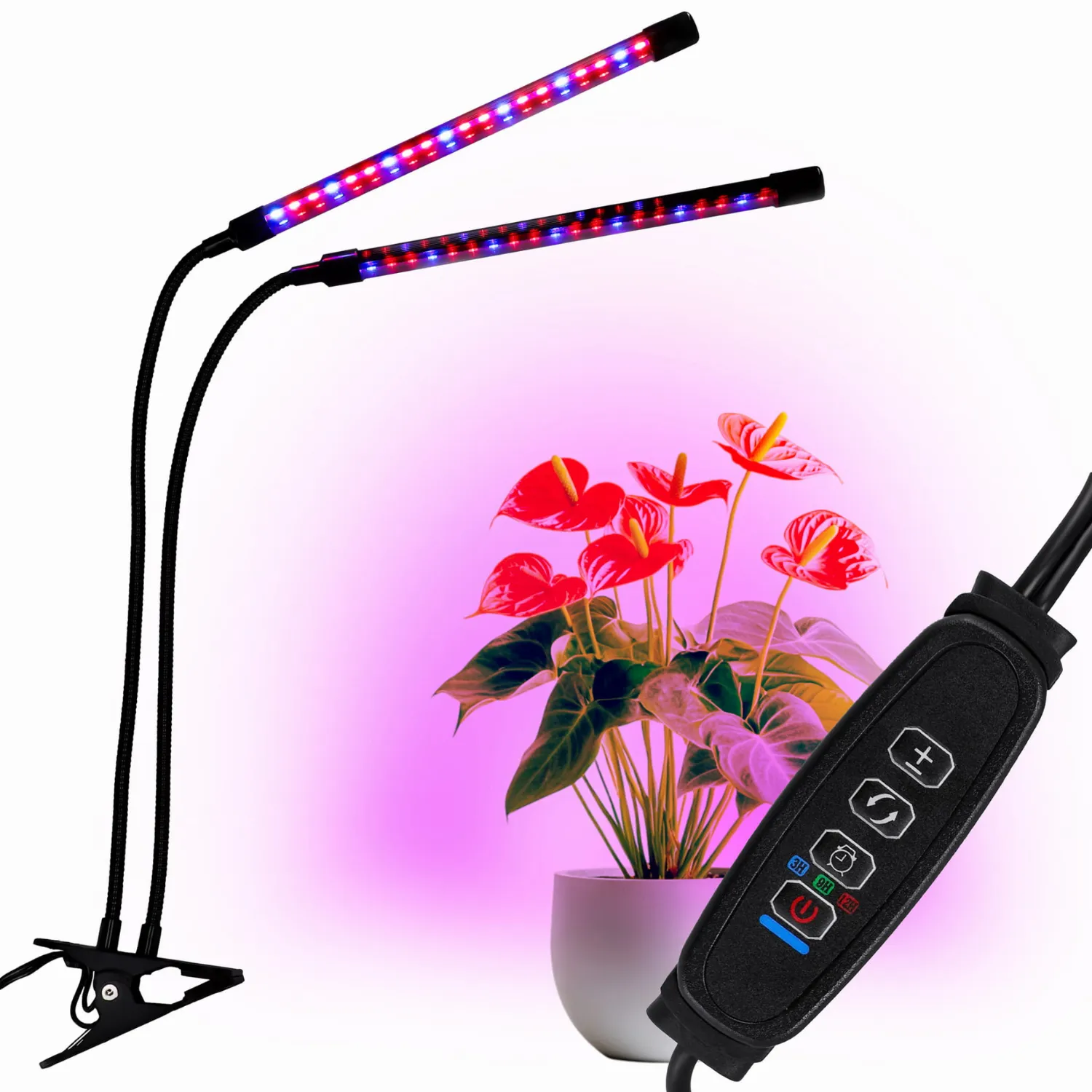 Фитолампа полного спектра для растений/рассады/цветов 2 LED гибкая на прищепке с таймером
