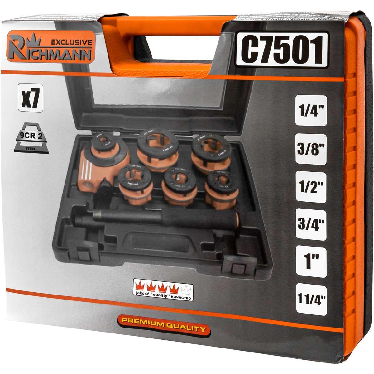 Набір плашок-клуп для нарізування різьби на трубах Richmann C7501 1/4"-1-1/4" 7 ел. в кейс - фото 2 Набір плашок-клуп для нарізування різьби на трубах Richmann C7501 1/4"-1-1/4" 7 ел. в кейс - фото 2