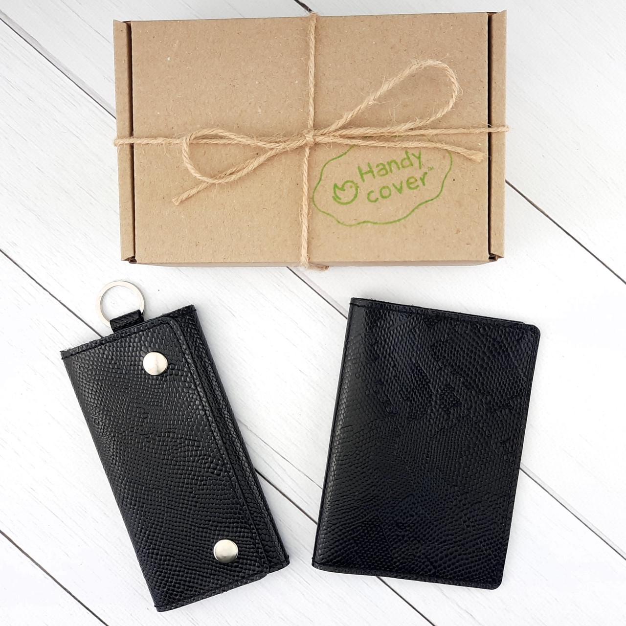 Подарочный набор женский HandyCover №18 Lika Питон обложка/ключница кожаная Черный