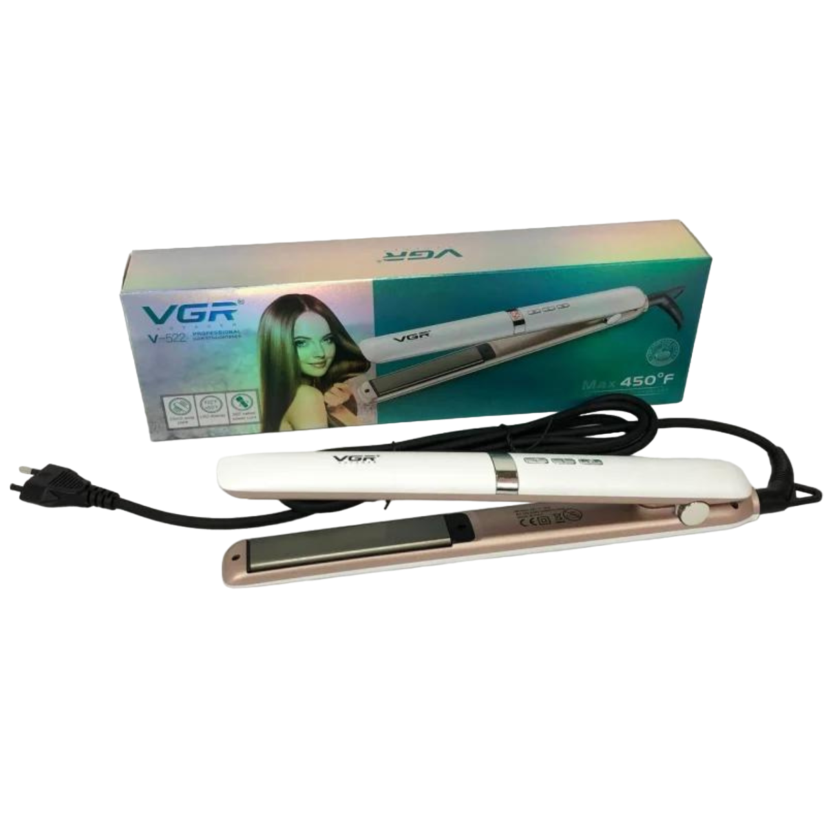 Випрямляч для волосся VGR з поворотом шнура 360° та петлею для підвішування (RG25-V2)