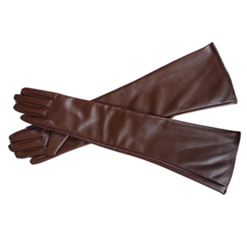 Перчатки женские высокие из экокожи L Коричневый (25341624) - фото 2 Перчатки женские высокие из экокожи L Коричневый (25341624) - фото 2