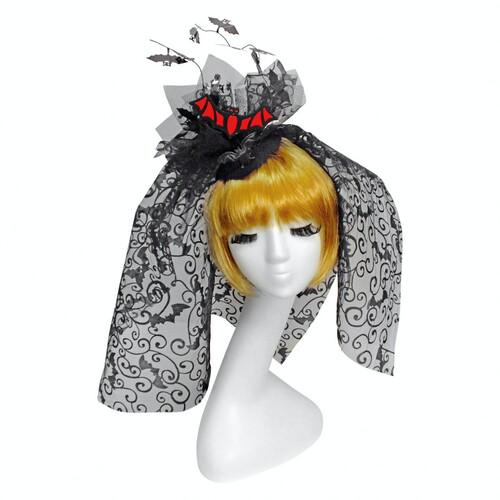 Шляпка Летучие мышки с фатой SETA Decor 17-840BLK-RD