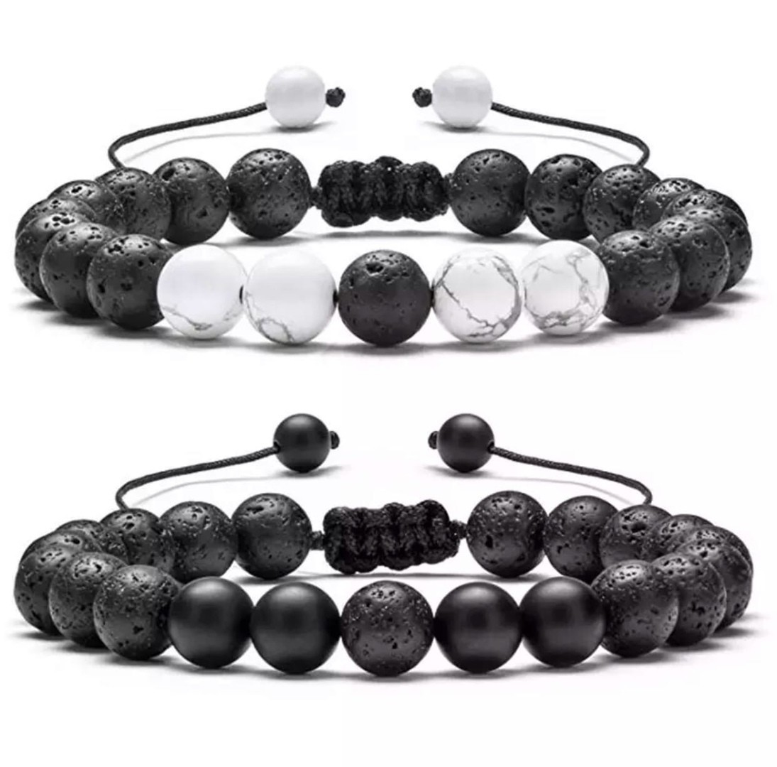 Браслети парні з лавового каменю кахолонгу та шунгіту на стяжках р. 19 (70033)