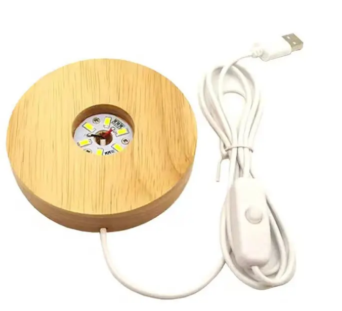 Подставка деревянная круглая с подсветкой LED USB 80 мм Теплый свет (1909)