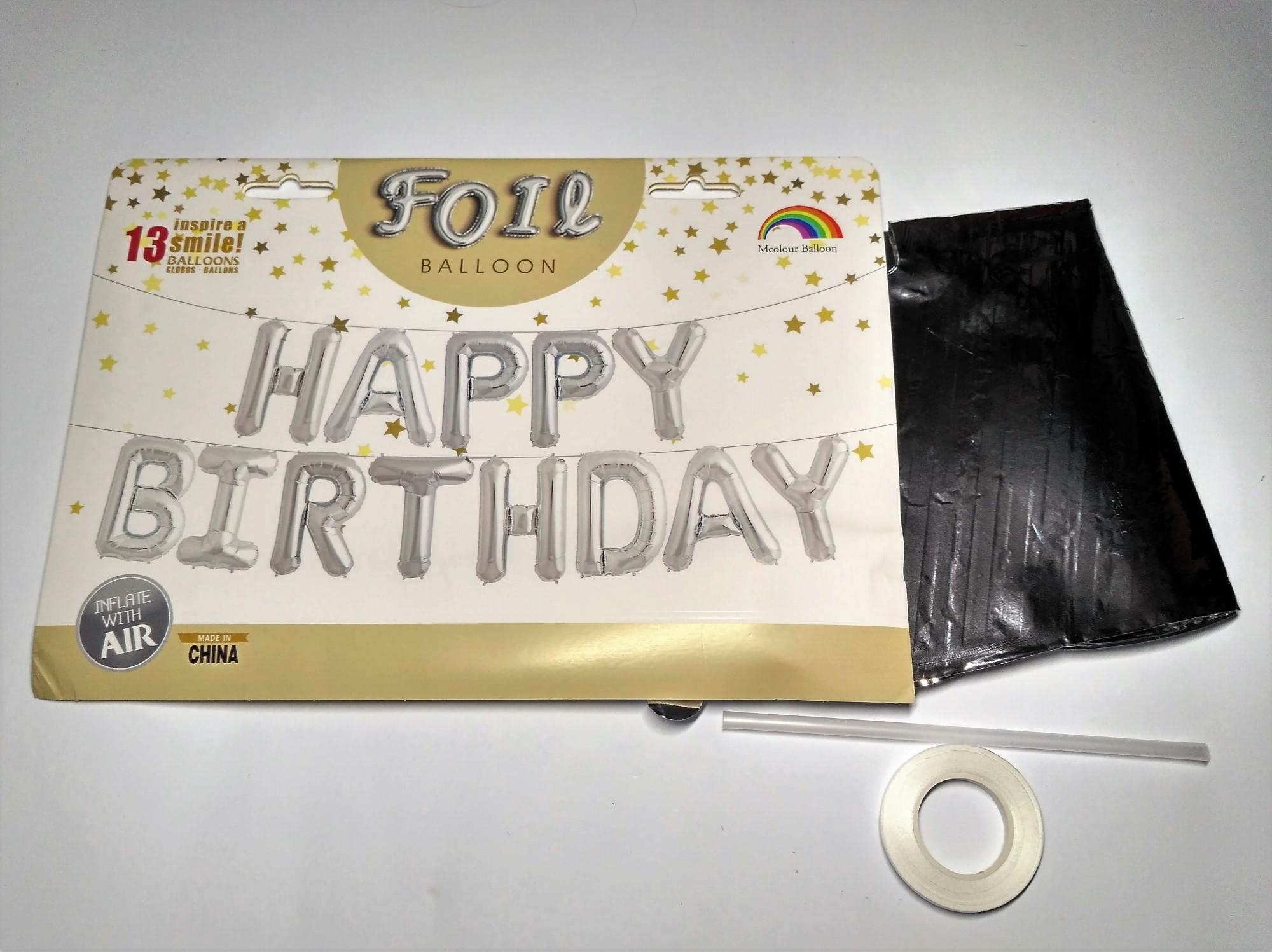 Воздушные шарики фольгированные Буквы "Happy birthday" Серебристый (T-002)