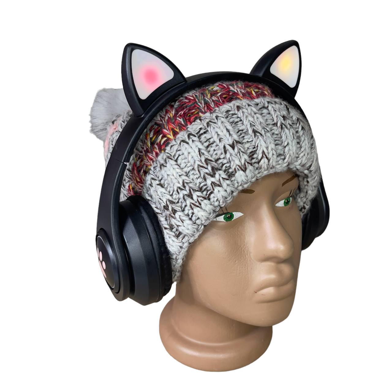 Наушники с ушками Cat Ear В39М беспроводные с подсветкой/FM-радио/MicroSD/Bluetooth Черный (25232) - фото 3