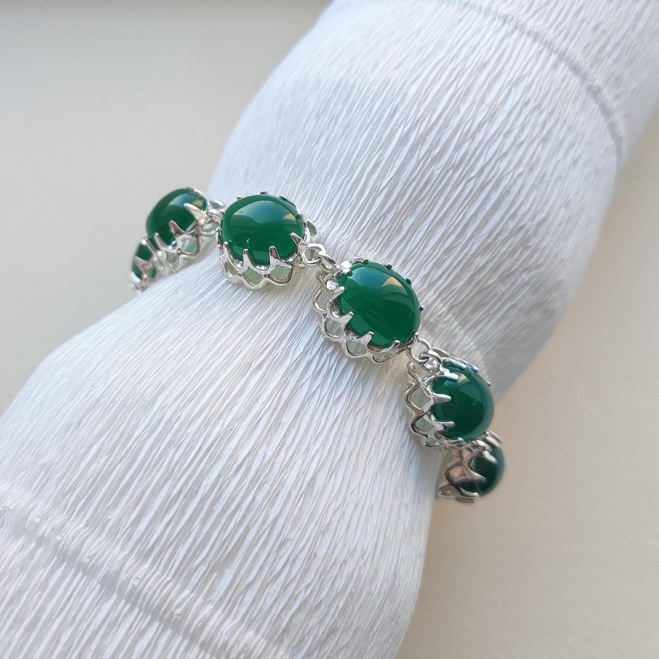 Серебряный браслет с жадеитом 21 см (251.3бр)