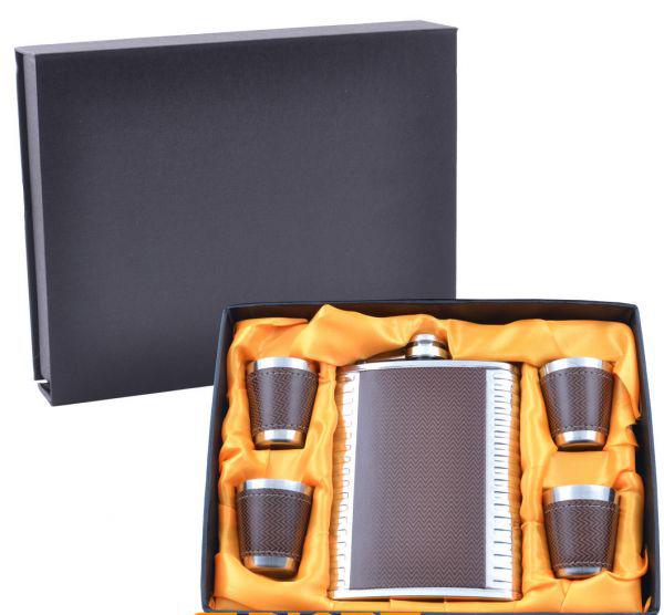 Набір фляга та 4 стопки Geometry 240 мл нержавіюча сталь Коричневий