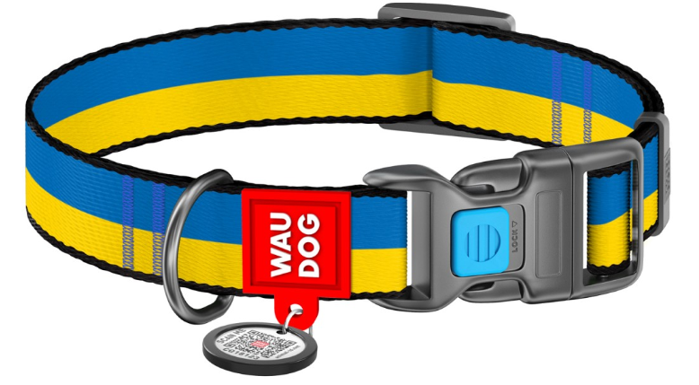 Нашийник для собак нейлоновий c QR-паспортом малюнок Прапор M 24-40 см 20 мм (2296444989)