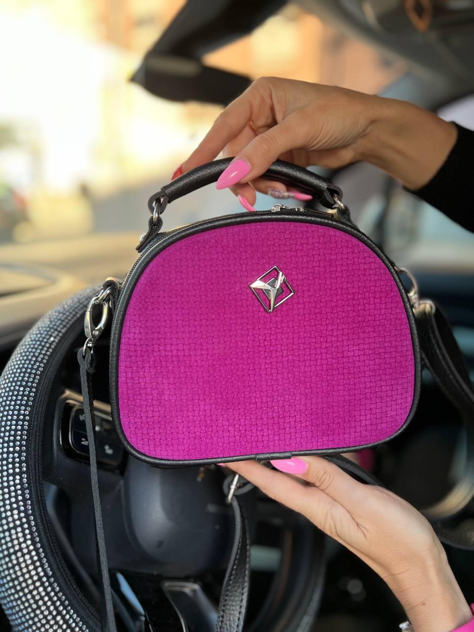 Сумка через плече жіноча сучасна міська екошкіра/натуральна замша 22х17х9 см Фіолетовий - фото 3