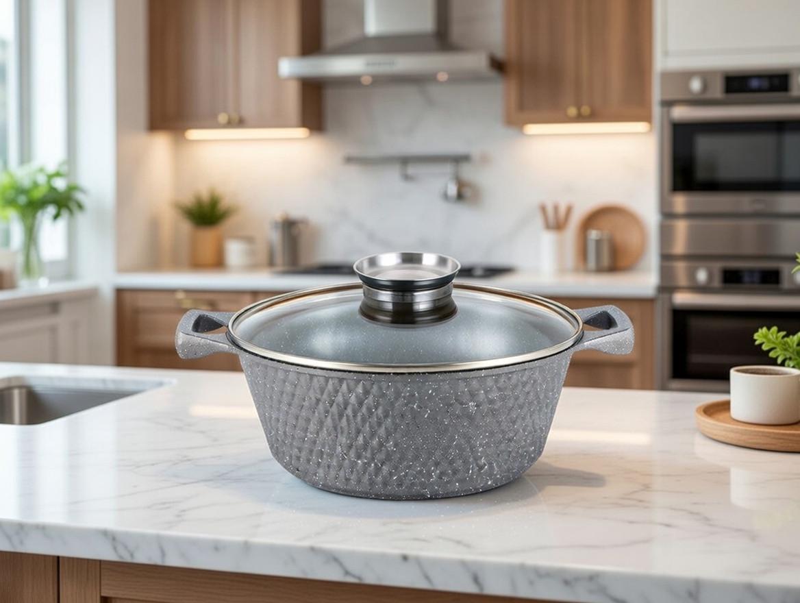 Кастрюля алюминиевая мраморное покрытие индукционная ZAUBERG 20 см 2,0 л Серый (YS 8020 G)