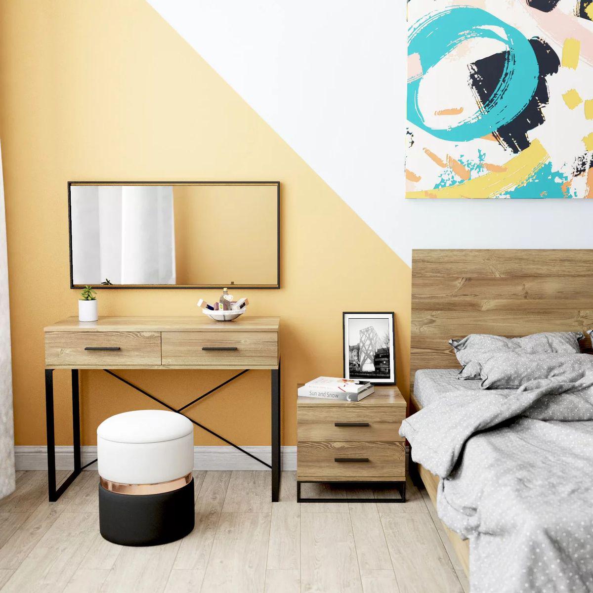 Тумба прикроватная AiH Ascet 2 ящика ламинированное ДСП/металлические ножки 48х45х42,5 см Дуб Бароко (AS15080000030)