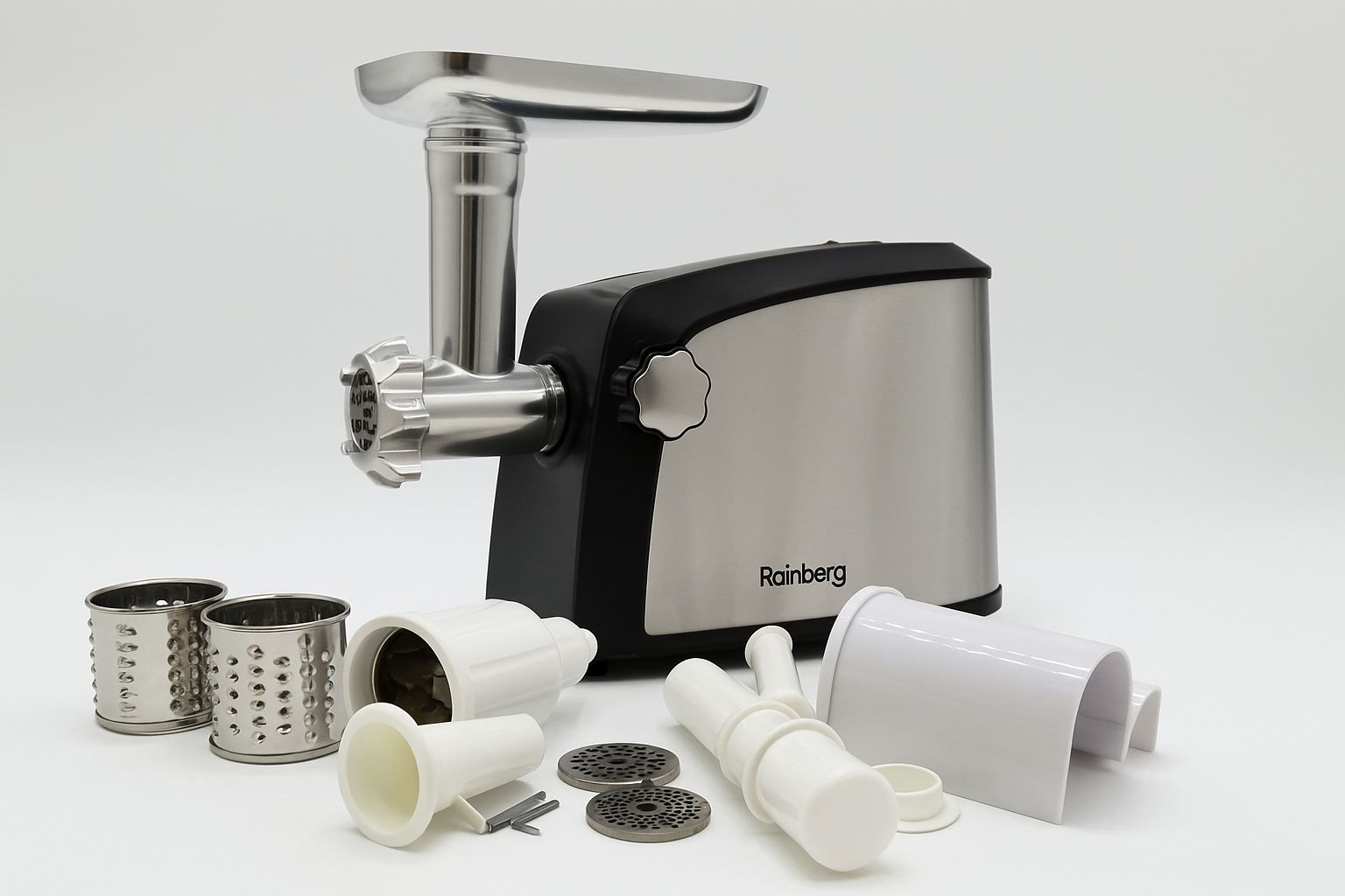 М'ясорубка електрична Rainberg 3000W з терками для овочів і соковижималкою (RB-673-1)