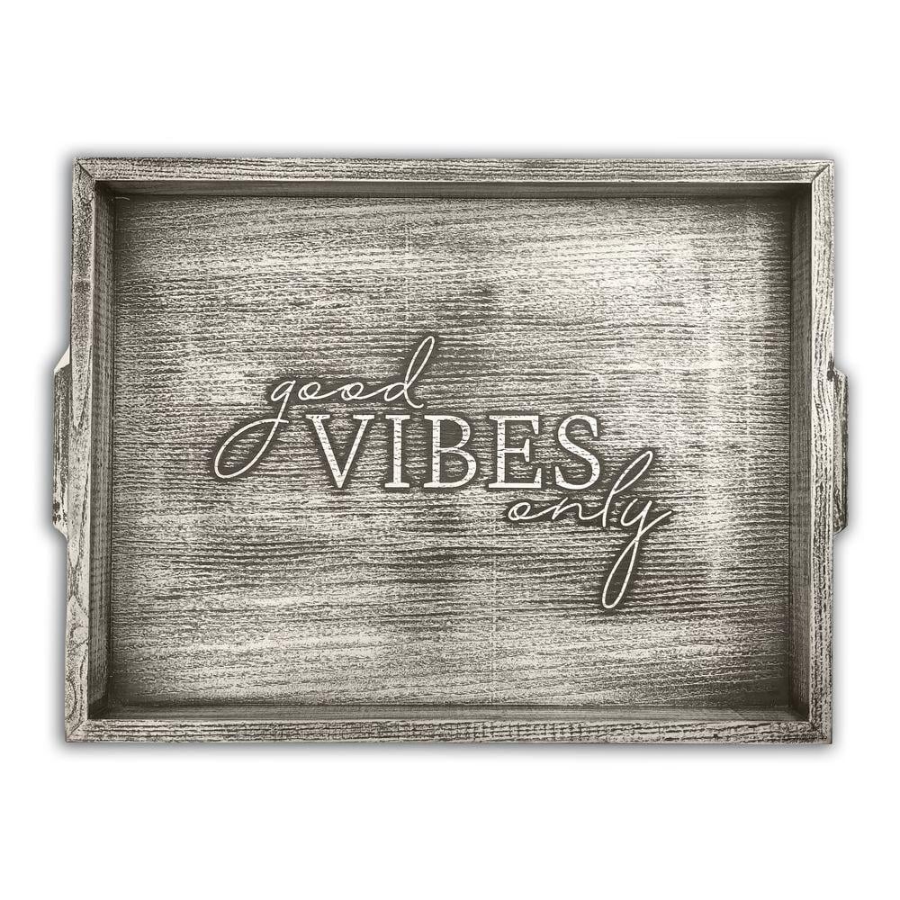 Піднос дерев'яний "Good vibes only" вінтаж 30х40 см Сірий (хрп1002сва)
