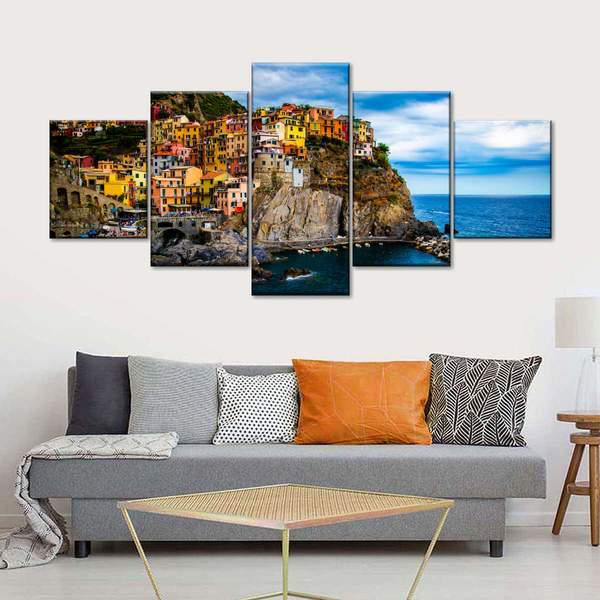 Модульная картина Город на скале из пяти частей 162x72 см (M5_L_36)