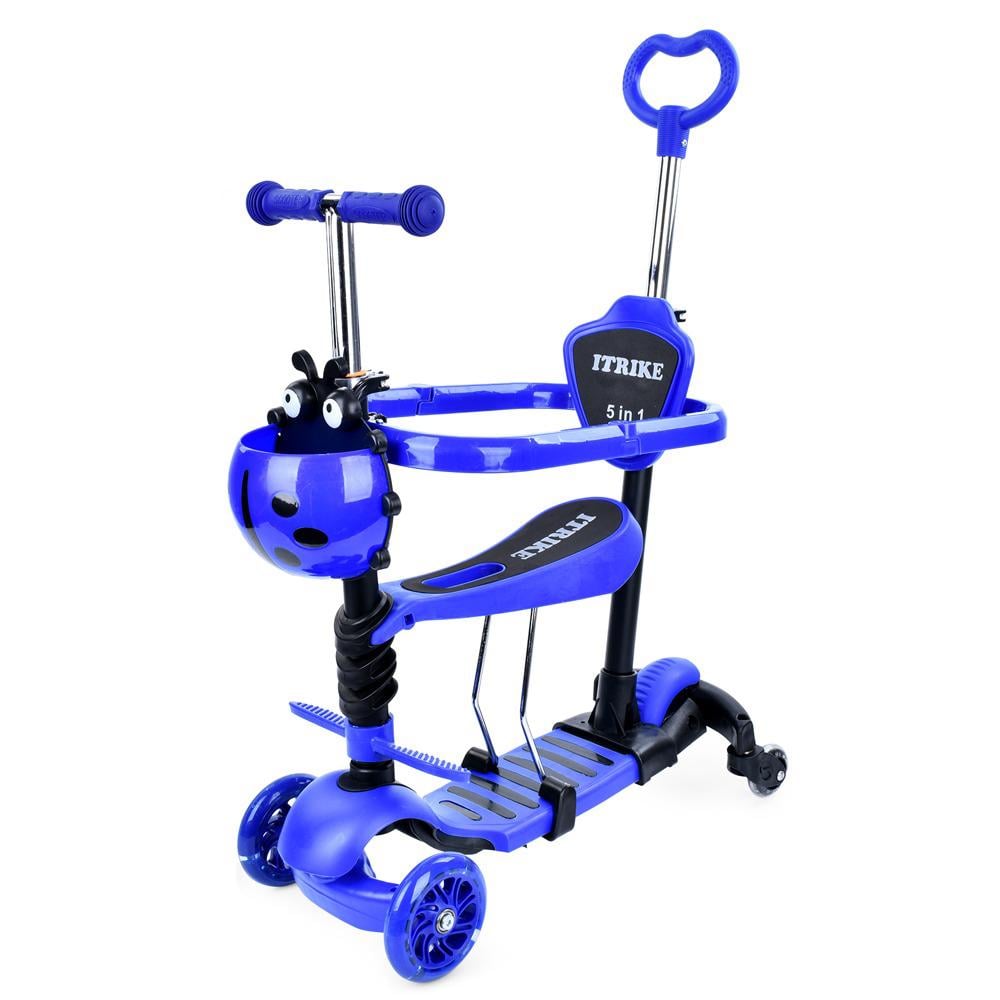Самокат детский iTrike от 1 года трехколесный со светящимися колесами унисекс с сидением Синий (DS-171-S-130)