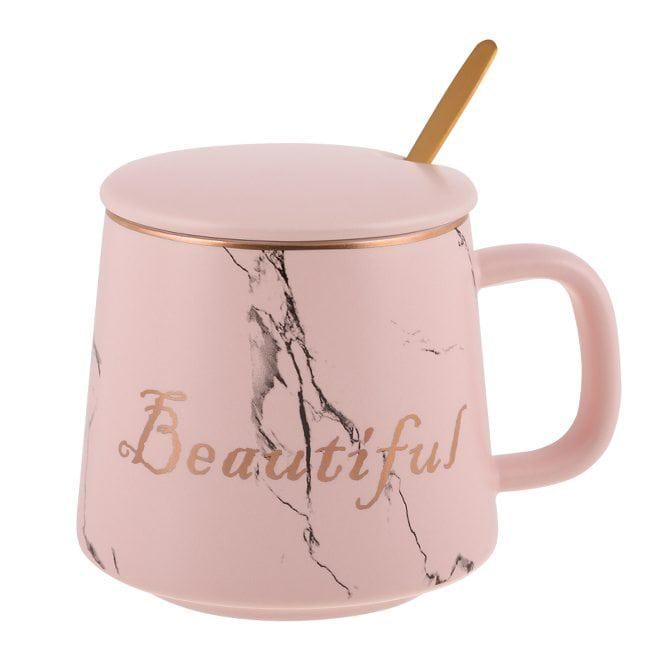 Чашка фарфоровая Flora Beautiful с крышкой и ложечкой 0,4 л (DR015141)