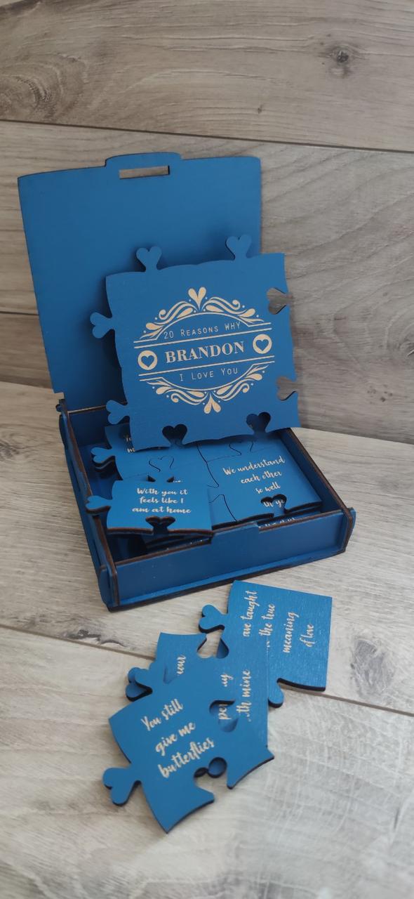 Пазл дерев'яний 20 причин чому Я тебе люблю у дерев'яній коробочці (KG-4836)