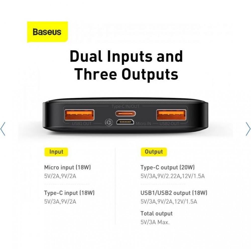 Повербанк BASEUS Bipow Digital Display QC PD 20W 10000 mAh Black (25397375) - фото 2