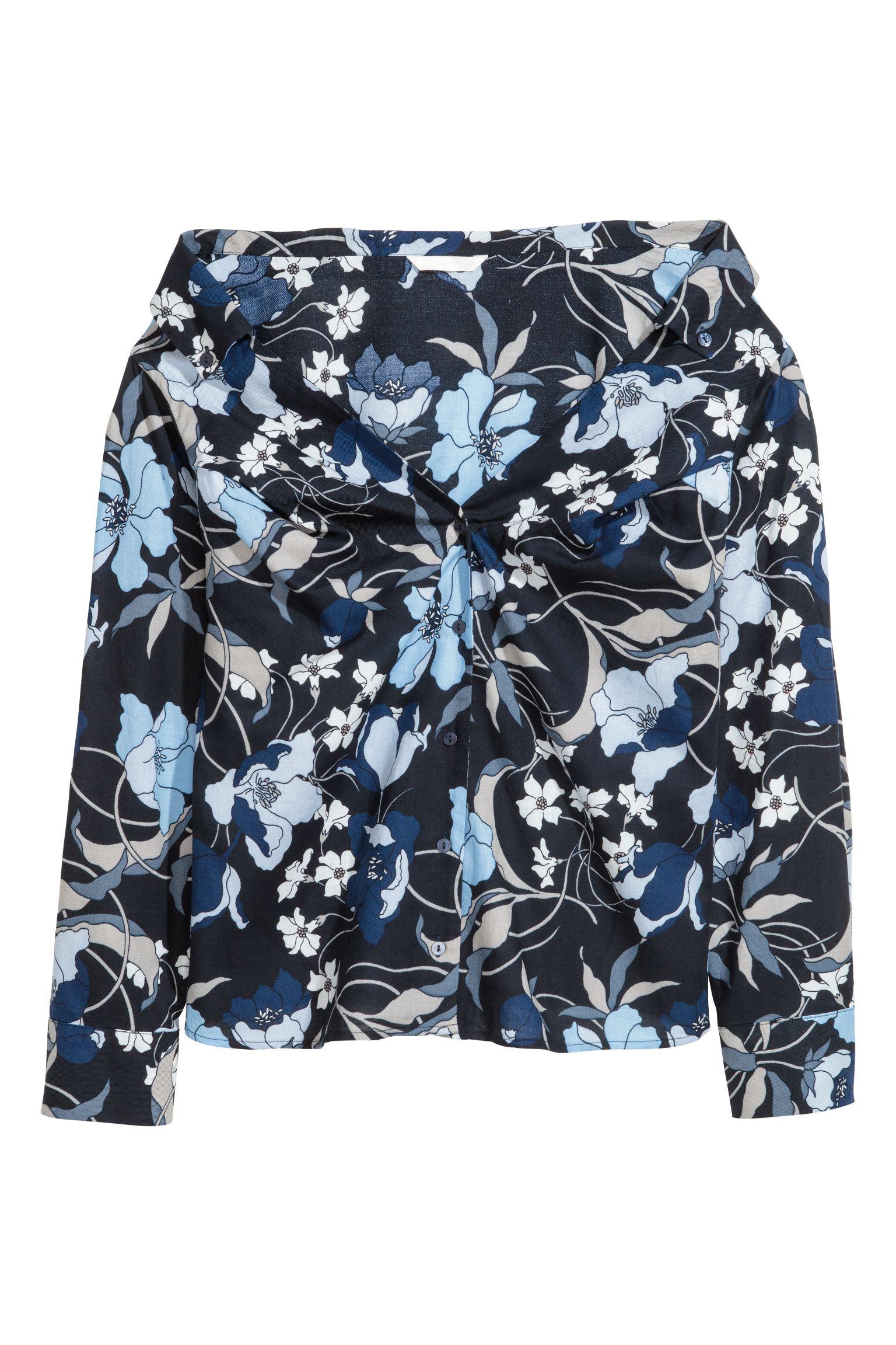 Блуза H&M Цветы р. 34 Синий (2001562636)