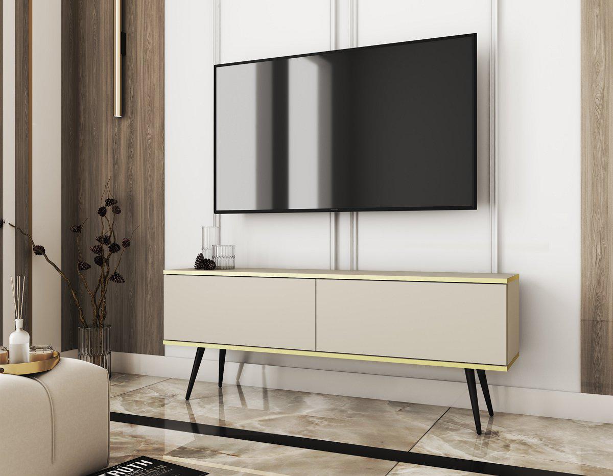 Тумба под телевизор Perfect Home Oro RTV135 2-дверная с черными ножками Бежевый (PFH-091326)