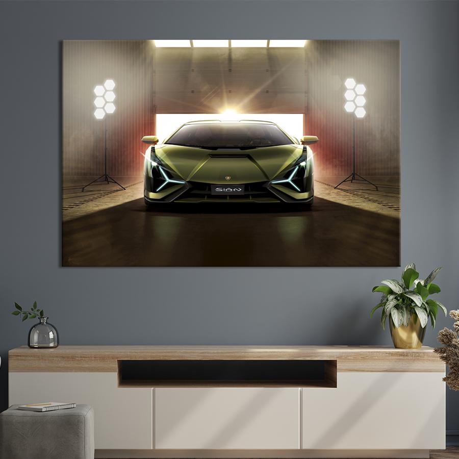 Картина на холсте Lamborghini Sian в оливковом цвете 75x50 см (1343-1)