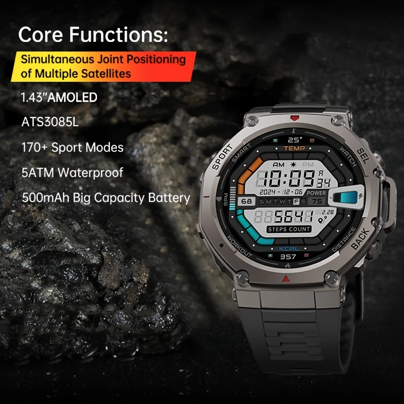 Смарт-годинник військовий T Rex 3 з GPS/компасом протиударні IP68 Чорний (MIL-STD-810H) - фото 9 Смарт-годинник військовий T Rex 3 з GPS/компасом протиударні IP68 Чорний (MIL-STD-810H) - фото 9