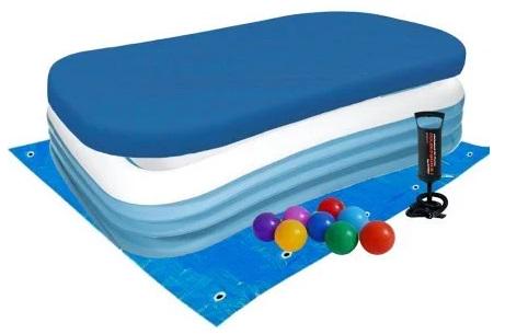 Басейн надувний прямокутний Intex із вінілу з насосом/підстилкою тентом та кульками 1020 л 305х183х56 см Синій (21-9-58484-3)