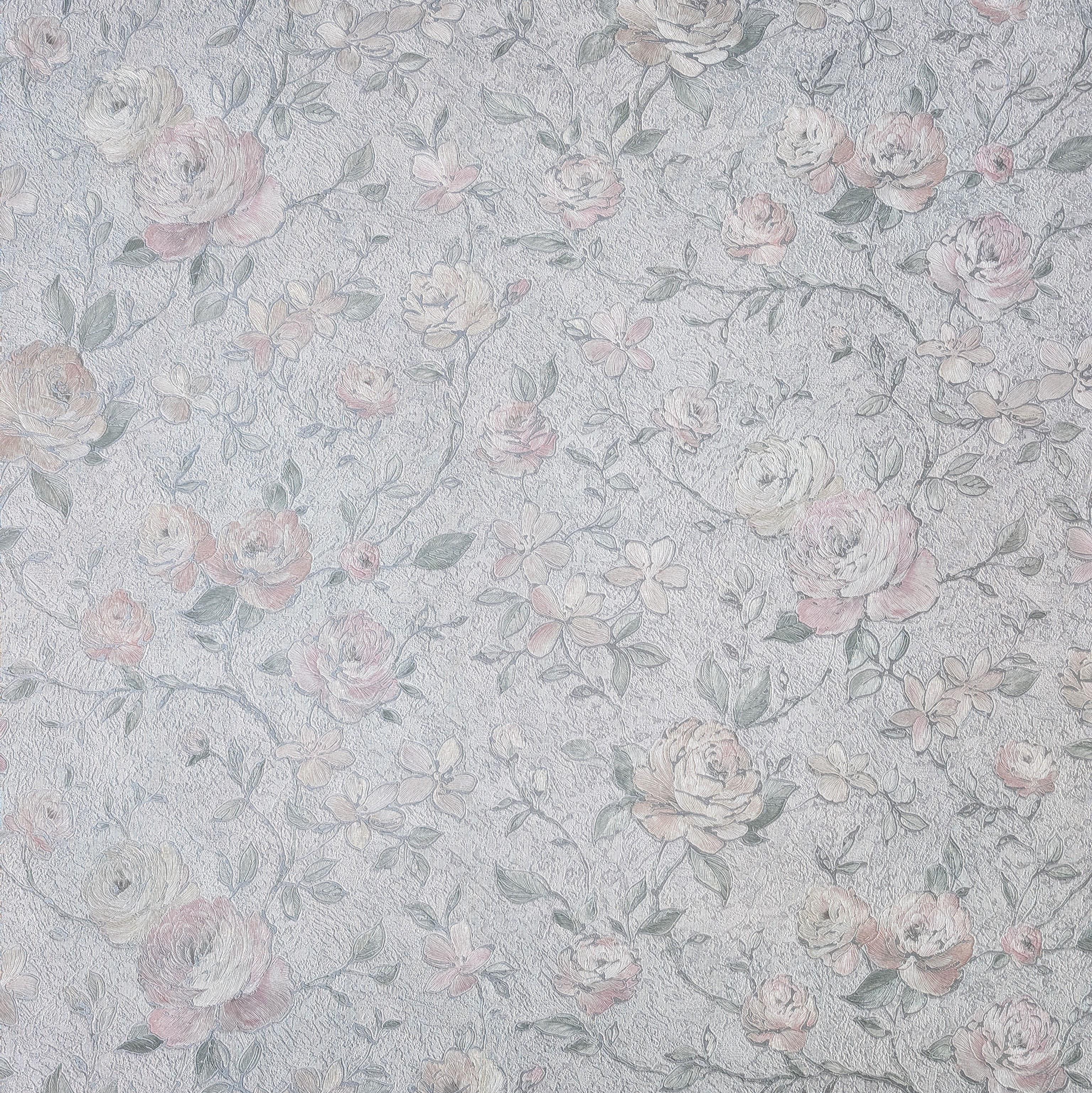 Обои виниловые на флизелиновой основе Grandeco Anastasia А55001 Розы 1 м Серый (А55001)