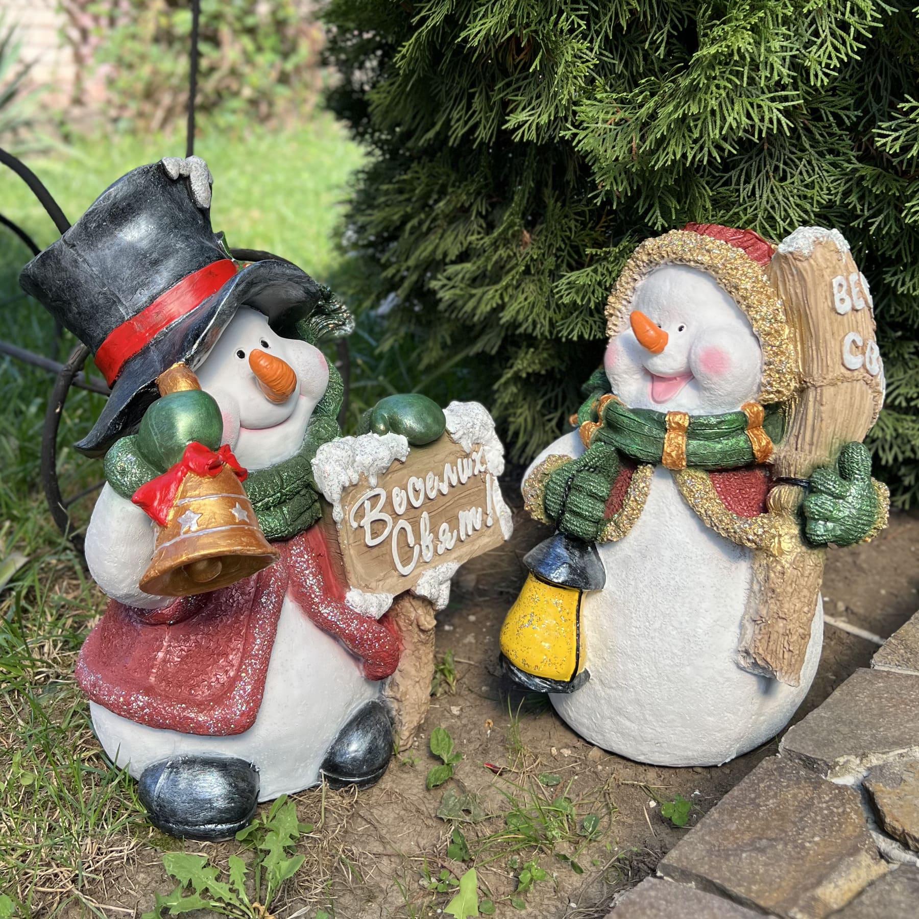 Комплект новогодних садовых фигур Снеговики Веселых Праздников! (4170)